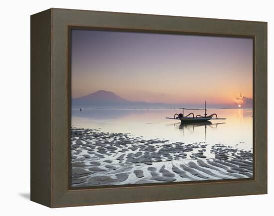 Boat on Sanur Beach at Dawn, Bali, Indonesia-Ian Trower-Framed Premier Image Canvas