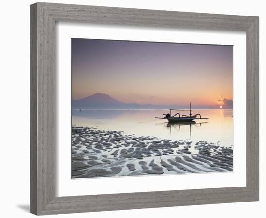 Boat on Sanur Beach at Dawn, Bali, Indonesia-Ian Trower-Framed Photographic Print