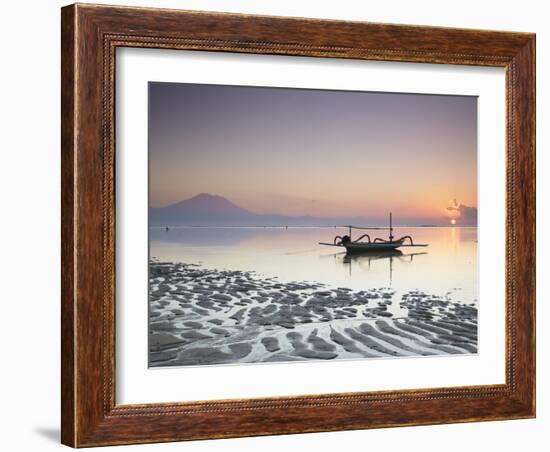 Boat on Sanur Beach at Dawn, Bali, Indonesia-Ian Trower-Framed Photographic Print