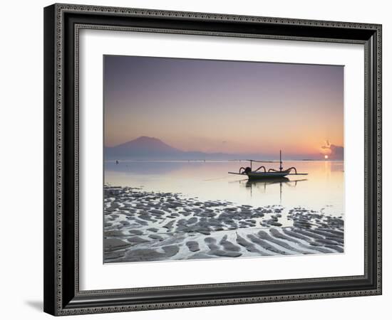 Boat on Sanur Beach at Dawn, Bali, Indonesia-Ian Trower-Framed Photographic Print