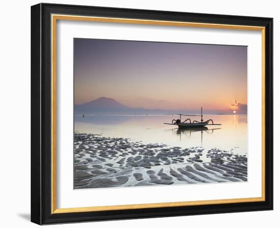 Boat on Sanur Beach at Dawn, Bali, Indonesia-Ian Trower-Framed Photographic Print