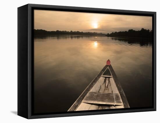 Boat on the Amazon River, Near Puerto Narino, Colombia-Christian Heeb-Framed Premier Image Canvas