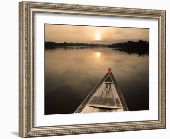 Boat on the Amazon River, Near Puerto Narino, Colombia-Christian Heeb-Framed Photographic Print