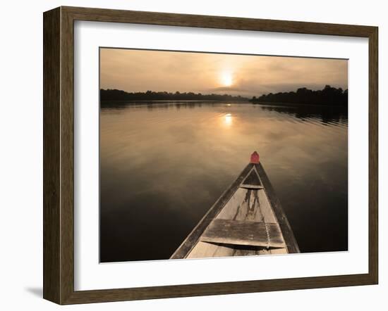 Boat on the Amazon River, Near Puerto Narino, Colombia-Christian Heeb-Framed Photographic Print