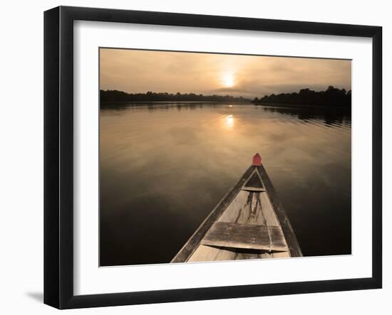 Boat on the Amazon River, Near Puerto Narino, Colombia-Christian Heeb-Framed Photographic Print