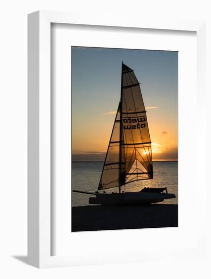 Boat on the Beach at Sunset, Bora Bora, Society Islands, French Polynesia-null-Framed Photographic Print