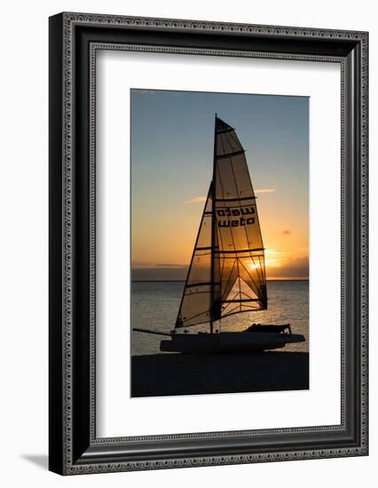 Boat on the Beach at Sunset, Bora Bora, Society Islands, French Polynesia-null-Framed Photographic Print