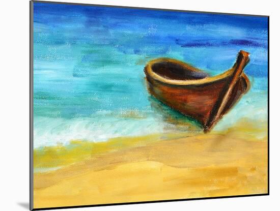 Boat on the Beach, Oil Painting on Canvas-Valenty-Mounted Art Print