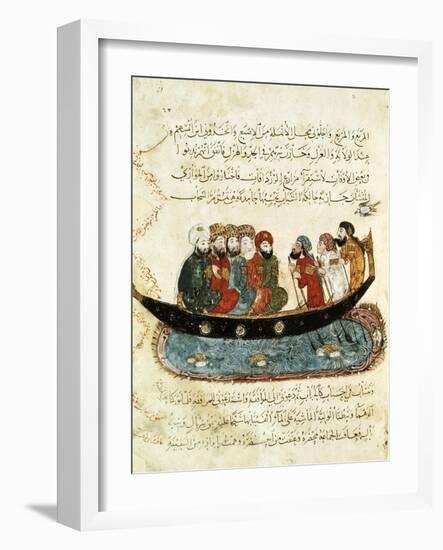 Boat on the Euphrates, miniature from 'Al Maqamat' (The Meetings) by Al-Hariri, c.1240-Yahya ibn Mahmud Al-Wasiti-Framed Giclee Print