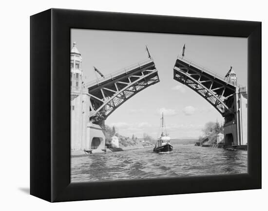 Boat Passing beneath Montlake Bridge-Ray Krantz-Framed Premier Image Canvas