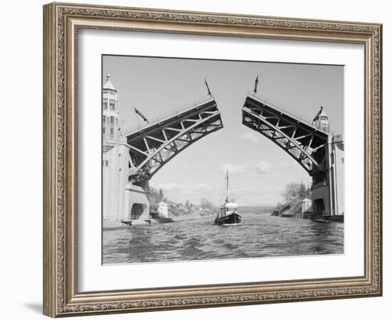 Boat Passing beneath Montlake Bridge-Ray Krantz-Framed Photographic Print