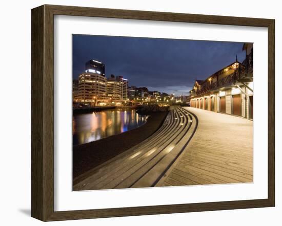 Boat Sheds and Sea Front at Dawn, Wellington, North Island, New Zealand-Don Smith-Framed Photographic Print
