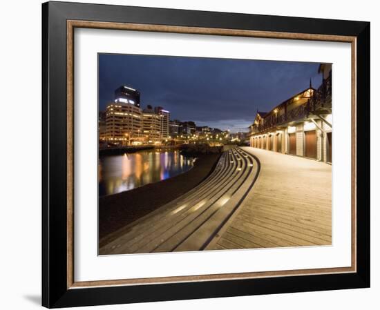 Boat Sheds and Sea Front at Dawn, Wellington, North Island, New Zealand-Don Smith-Framed Photographic Print