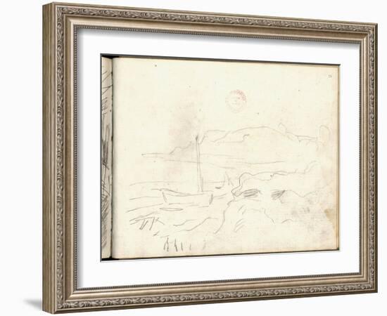 Boat Washed Up on the Beach at Sainte-Adresse (Pencil on Paper)-Claude Monet-Framed Giclee Print