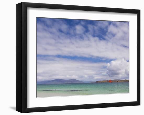 Boat with Red Sails Off Traigh Bhan Beach, Iona, Sound of Iona, Scotland, United Kingdom, Europe-Neale Clarke-Framed Photographic Print