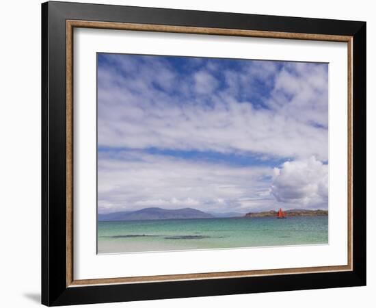 Boat with Red Sails Off Traigh Bhan Beach, Iona, Sound of Iona, Scotland, United Kingdom, Europe-Neale Clarke-Framed Photographic Print