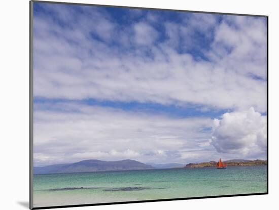 Boat with Red Sails Off Traigh Bhan Beach, Iona, Sound of Iona, Scotland, United Kingdom, Europe-Neale Clarke-Mounted Photographic Print