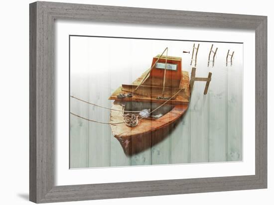 Boat with Textured Wood Look III-Ynon Mabat-Framed Art Print