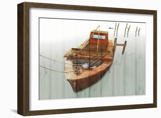 Boat with Textured Wood Look III-Ynon Mabat-Framed Art Print