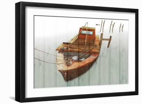 Boat with Textured Wood Look III-Ynon Mabat-Framed Art Print