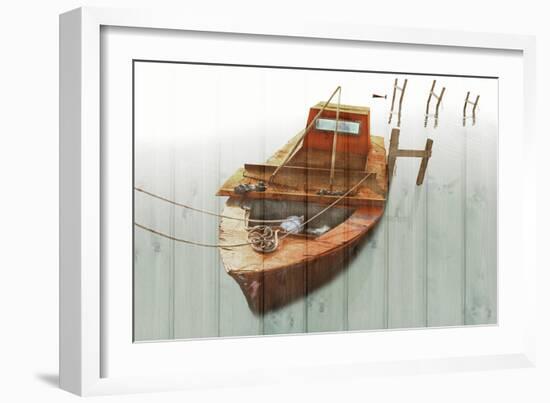 Boat with Textured Wood Look III-Ynon Mabat-Framed Art Print