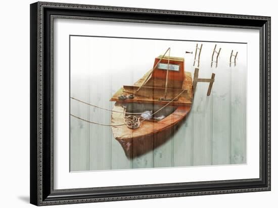 Boat with Textured Wood Look III-Ynon Mabat-Framed Art Print