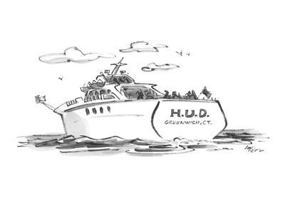 Boat With Title H U D Greenwich Ct New Yorker Cartoon Premium Giclee Print Lee Lorenz Art Com