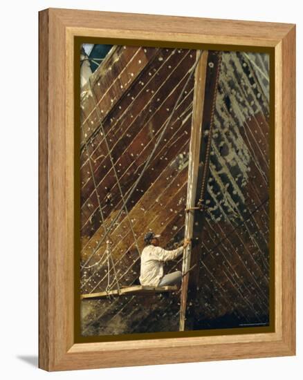 Boatbuilder, Sunda Kelapa (Old Port), Jakarta (Djakarta), Java, Indonesia-Charles Bowman-Framed Premier Image Canvas