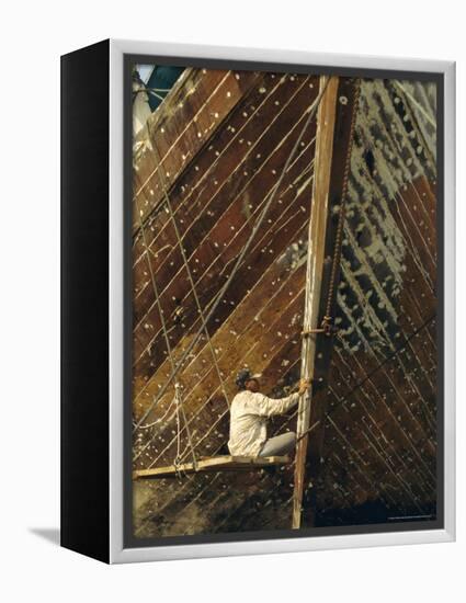 Boatbuilder, Sunda Kelapa (Old Port), Jakarta (Djakarta), Java, Indonesia-Charles Bowman-Framed Premier Image Canvas