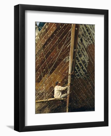 Boatbuilder, Sunda Kelapa (Old Port), Jakarta (Djakarta), Java, Indonesia-Charles Bowman-Framed Photographic Print