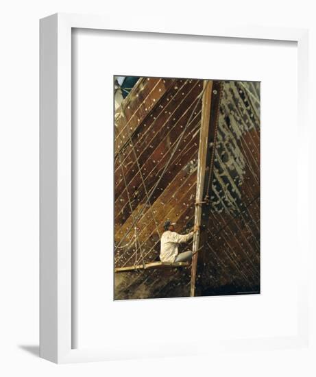 Boatbuilder, Sunda Kelapa (Old Port), Jakarta (Djakarta), Java, Indonesia-Charles Bowman-Framed Photographic Print