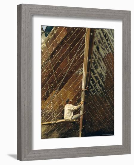 Boatbuilder, Sunda Kelapa (Old Port), Jakarta (Djakarta), Java, Indonesia-Charles Bowman-Framed Photographic Print