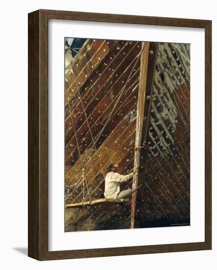 Boatbuilder, Sunda Kelapa (Old Port), Jakarta (Djakarta), Java, Indonesia-Charles Bowman-Framed Photographic Print