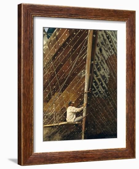 Boatbuilder, Sunda Kelapa (Old Port), Jakarta (Djakarta), Java, Indonesia-Charles Bowman-Framed Photographic Print