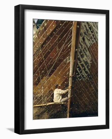 Boatbuilder, Sunda Kelapa (Old Port), Jakarta (Djakarta), Java, Indonesia-Charles Bowman-Framed Photographic Print