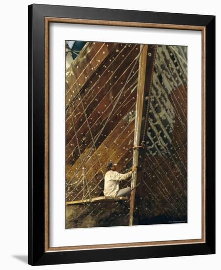 Boatbuilder, Sunda Kelapa (Old Port), Jakarta (Djakarta), Java, Indonesia-Charles Bowman-Framed Photographic Print