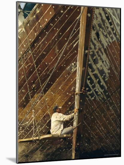 Boatbuilder, Sunda Kelapa (Old Port), Jakarta (Djakarta), Java, Indonesia-Charles Bowman-Mounted Photographic Print