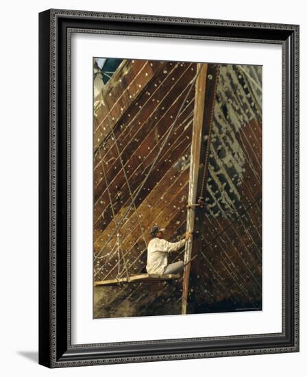 Boatbuilder, Sunda Kelapa (Old Port), Jakarta (Djakarta), Java, Indonesia-Charles Bowman-Framed Photographic Print