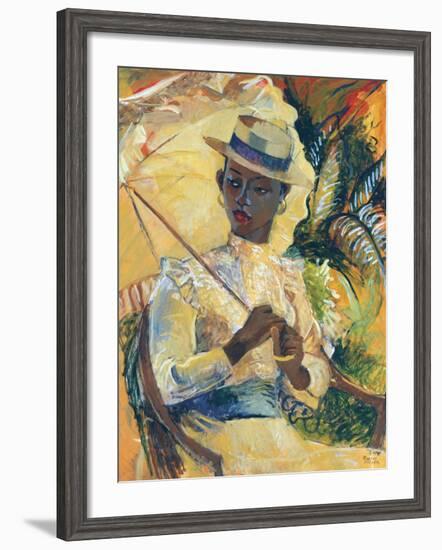 Boater Hat with Parasol-Boscoe Holder-Framed Art Print