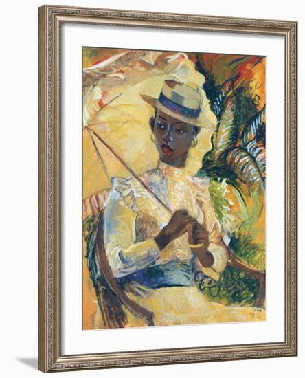 Boater Hat with Parasol-Boscoe Holder-Framed Art Print