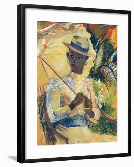 Boater Hat with Parasol-Boscoe Holder-Framed Art Print