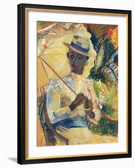 Boater Hat with Parasol-Boscoe Holder-Framed Art Print