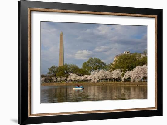 Boaters On Tidal Basin, Cherry Blossom Trees Full Bloom, Washington Monument Bkgd, Washington, DC-Karine Aigner-Framed Photographic Print