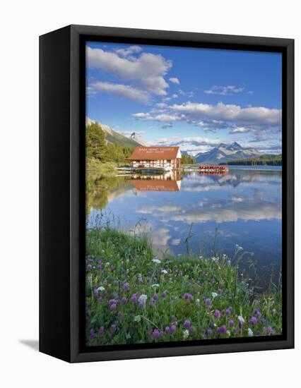 Boathouse and Maligne Lake, Jasper National Park, Alberta, Rockies, Canada-Michele Falzone-Framed Premier Image Canvas