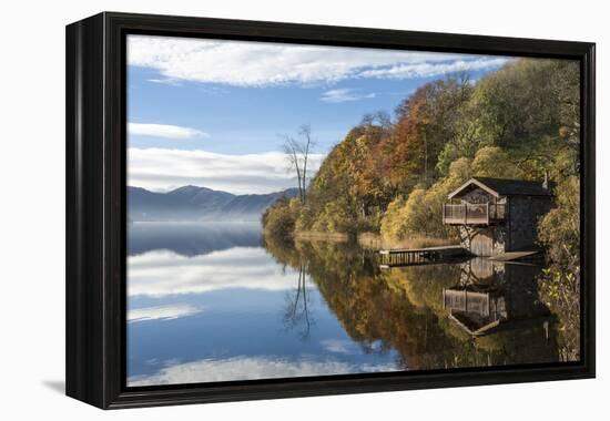 Boathouse and reflections, Lake Ullswater, Lake District National Park, Cumbria, England, United Ki-James Emmerson-Framed Premier Image Canvas