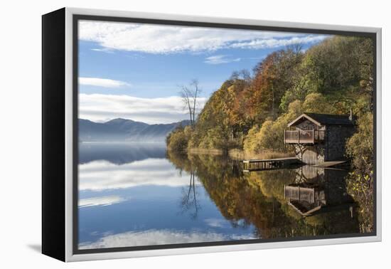 Boathouse and reflections, Lake Ullswater, Lake District National Park, Cumbria, England, United Ki-James Emmerson-Framed Premier Image Canvas