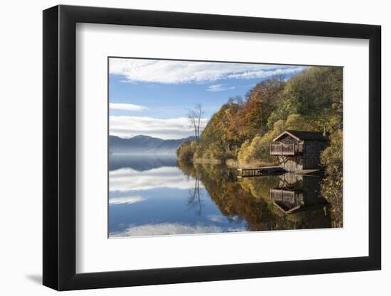Boathouse and reflections, Lake Ullswater, Lake District National Park, Cumbria, England, United Ki-James Emmerson-Framed Photographic Print