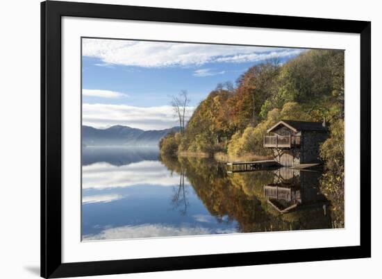 Boathouse and reflections, Lake Ullswater, Lake District National Park, Cumbria, England, United Ki-James Emmerson-Framed Photographic Print