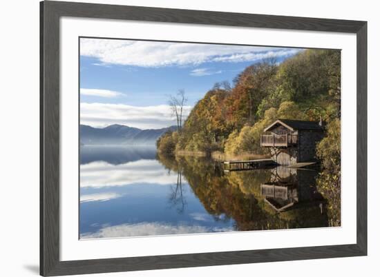 Boathouse and reflections, Lake Ullswater, Lake District National Park, Cumbria, England, United Ki-James Emmerson-Framed Photographic Print