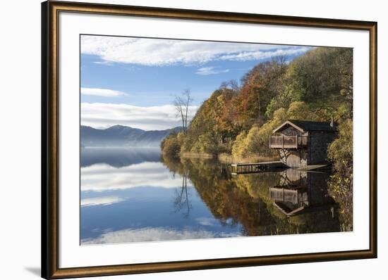 Boathouse and reflections, Lake Ullswater, Lake District National Park, Cumbria, England, United Ki-James Emmerson-Framed Photographic Print